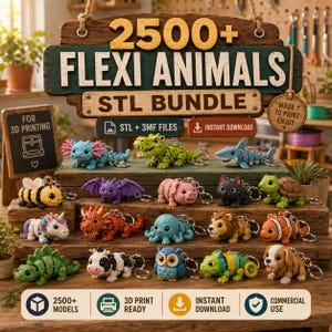2500種類以上のフレキシブル動物STLバンドル｜かわいい関節可動式3Dプリントモデル｜ドラゴン、恐竜、ペット、海の生き物｜即時ダウンロード