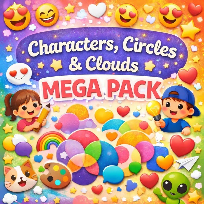 Characters, Circles & Clouds Clipart Mega Pack (digital Download ...