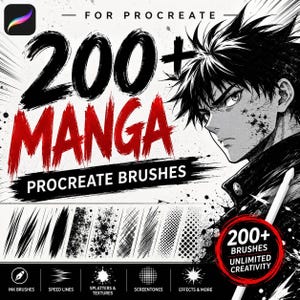 200+ Premium Manga Procreate Brushes | Ultimate Anime and Comic Art Bundle | Professional Inking, Screentones, Speed Lines, Halftones