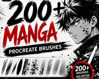 Oltre 200 pennelli Procreate premium per manga / Pacchetto definitivo per anime e fumetti / Inchiostrazione professionale, retini, linee dinamiche, mezzitoni