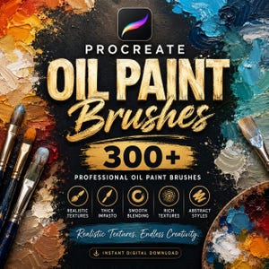 Pinceles profesionales para pintura al óleo en Procreate / Texturas de lienzo realistas, efectos abstractos y pinceladas pictóricas / Descarga instantánea