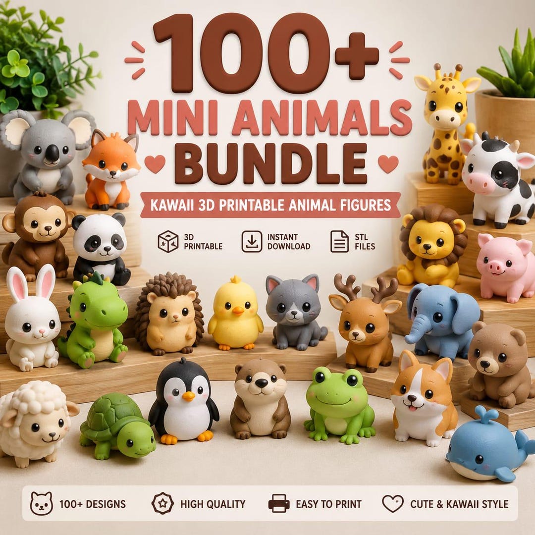 100+ Cute Animal STL Bundle | Kawaii Mini 3D Printable Figures | Toy Models for 3D Printer