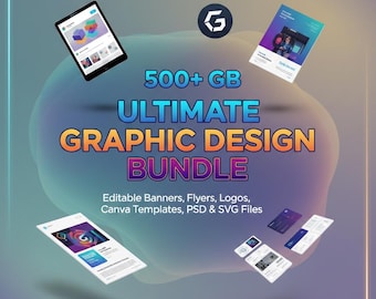 500+ GB ultimat grafisk designpaket – redigerbara banderoller, flyers, logotyper, canvas, PSD och SVG-mallar