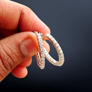 Diamond Earrings Round Simulated Diamond Hoop Earrings 14K White Gold Finish Hip-Hop Diamond Hoop Earrings Gift For Her Hoop Earrings
