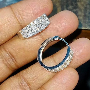 Diamond Hoop Earrings Round Cut Simulated Diamond Earrings 14K White Gold Finish 925 Sterling Silver Huggie Hoop Earrings Gift For Birthday