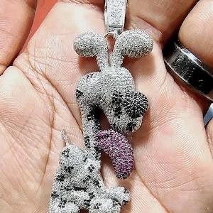 Moissanite Pendant Round Natural Tester Pass Moissanite Cartoon Dog Pendant 14K White Gold Finish 925 Silver Hip Hop Custom Animal Pendant