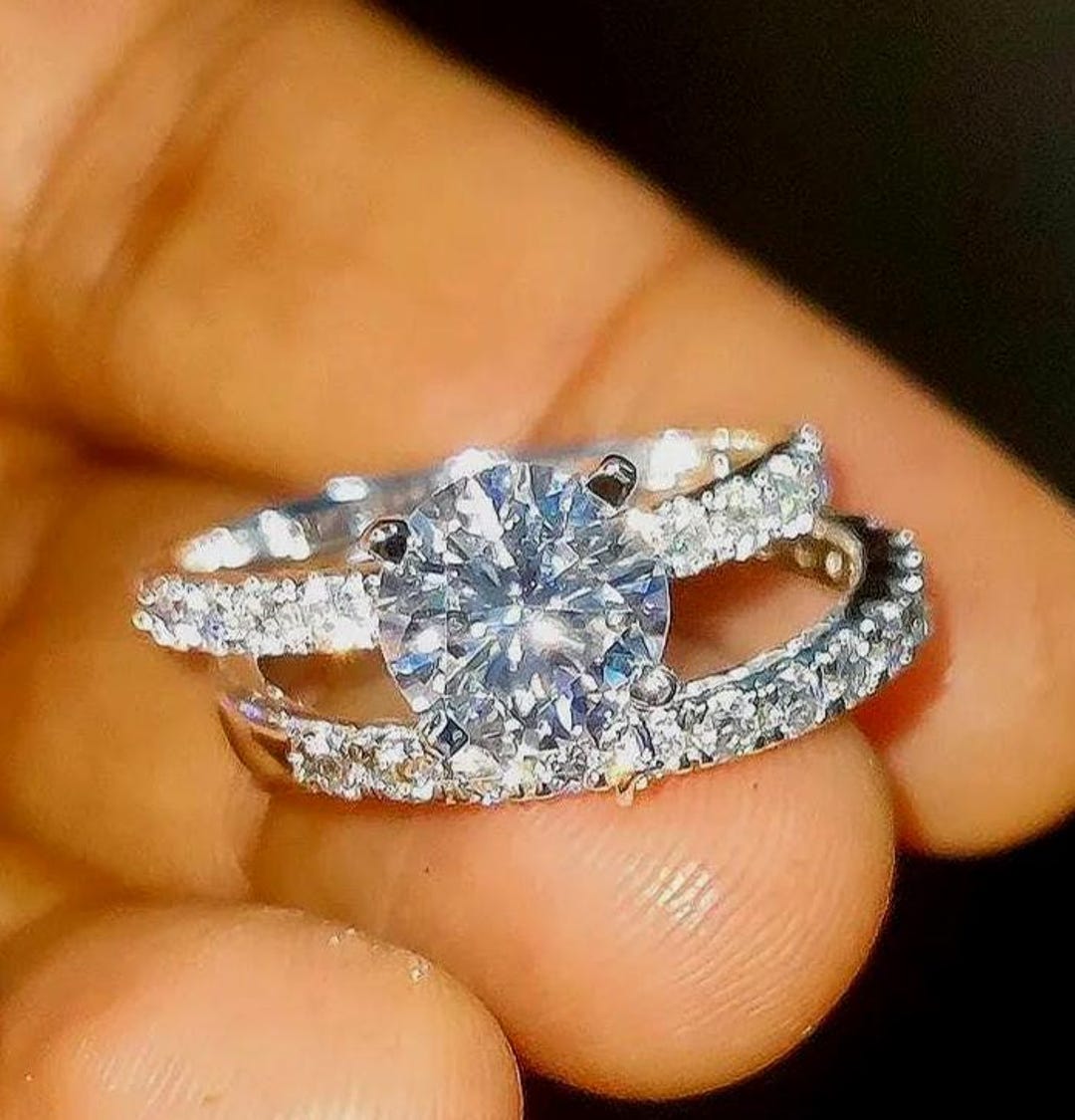 Simulated Diamond Bridal Set: Round Cut Sterling Silver Engagement Ring ...