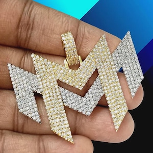 Diamond Pendant Round Cut Simulated Diamond Name Pendant 14K Two Tone Gold Finish 925 Sterling Silver Hip-Hop Customized Any Name Pendant