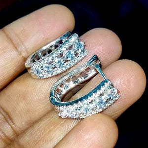 Diamond Hoop Earrings Round Cut Simulated Diamond Earrings 14K White Gold Finish 925 Sterling Silver Huggie Hoop Earrings Gift For Birthday