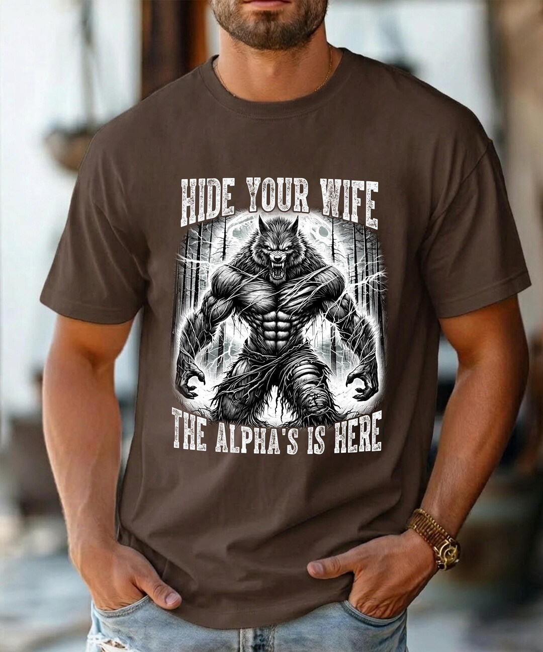 Hide Your Wife the Alpha is Here Shirt, Cringe Werewolf Meme Tee ...