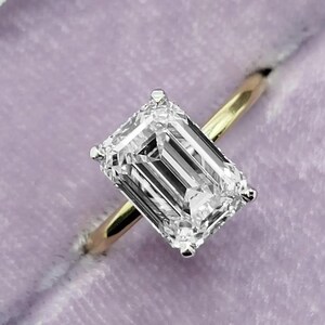Emerald Cut Moissanite Engagement Ring, Hidden Halo Ring, 14K Gold Ring, Pave Band Ring, Wedding Ring, Bridal Ring, Anniversary Gift For Her