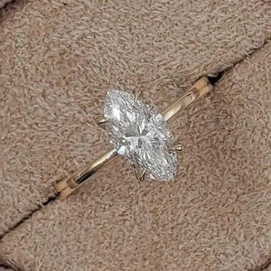 Marquise Moissanite Solitaire Ring, 2 CT Marquise Cut Engagement Ring Yellow Gold Wedding Ring, Bridal Ring, Anniversary Gift Promise Ring