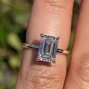 2.0 CT Emerald Cut Moissanite Engagement Ring, Yellow Gold Hidden Halo Emerald Cut Promise Ring, Proposal Ring, Anniversary Ring For Women