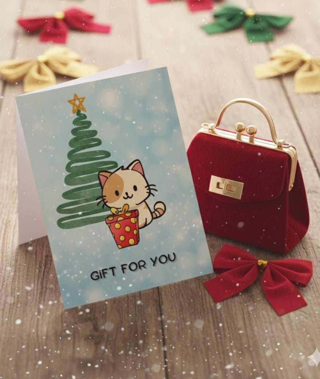 Cute Cat Christmas Card | "gift for You" Holiday Greeting | Merry ...