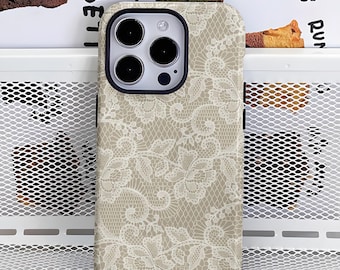 White Lace Phone Case, Trendy Aesthetic Protective Cover for iPhone 17, 16, 15, 14, 13, 12 Pro Max, Samsung S25, S24, S23 and S22 Plus Ultra