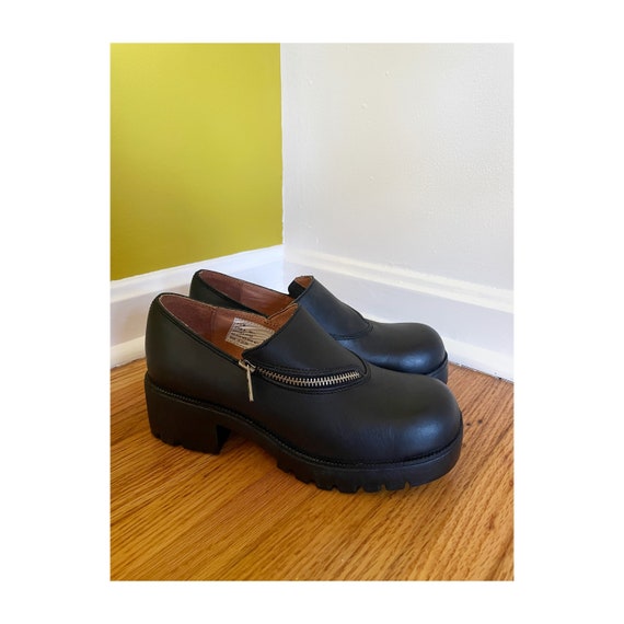 Vintage Y2K Double H Zip up Black Leather Ankle B… - image 1