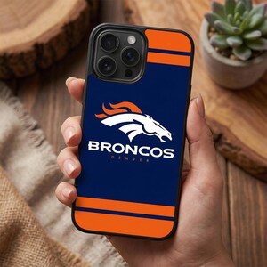 Funda naranja-azul marino con emblema de caballo de los Denver Broncos para iPhone 17, 16, 15, 14 y 13 Pro Max Plus Air, Samsung Galaxy S25, S24, S23 y S22 Ultra Edge FE