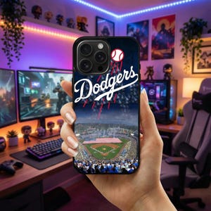 Blau Stadion Menge Dodgers Baseball Fan iPhone 17 16 15 14 13 Pro Max Plus Air Samsung Galaxy S25 S24 S23 S22 Ultra Edge FE Hülle