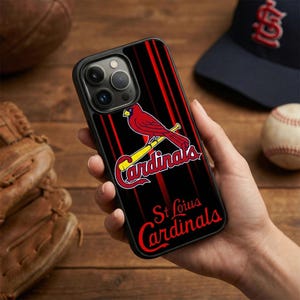 Red Bird Script Black Stripes, St. Louis Cardinals iPhone 17 16 15 14 13 Pro Max Plus Air Samsung Galaxy S25 S24 S23 S22 Ultra Edge FE Case