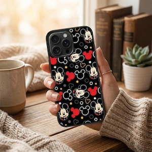 Funda de teléfono con estampado de Mickey Mouse / TPU negra para iPhone 17, 16, 15, 14, 13 Pro Max Plus Air, Samsung Galaxy S25, S24, S23, S22 Ultra Edge FE