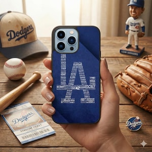 Blaues Monogramm Dodgers Wort Kunst Handyhülle iPhone 17 16 15 14 Pro Max Plus Air | Samsung S25 S24 S23 Edge Ultra FE Z Fold Flip 7 6 5
