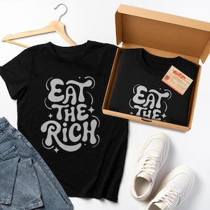 Tax The Rich Eat The Rich T-Shirt - Gift Box Included, Political Statement Graphic Tee for Men and Women, Activist Apparel