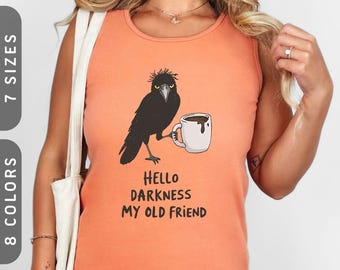 Comfort Colors® Hello Darkness Crow タンクトップ | ヴィンテージ コーヒーアディクト ノースリーブシャツ XS-3X