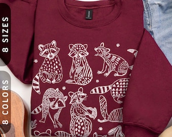 Boho Raccoons Sweatshirt | Vintage Raccoon Lover Sweater S-5X