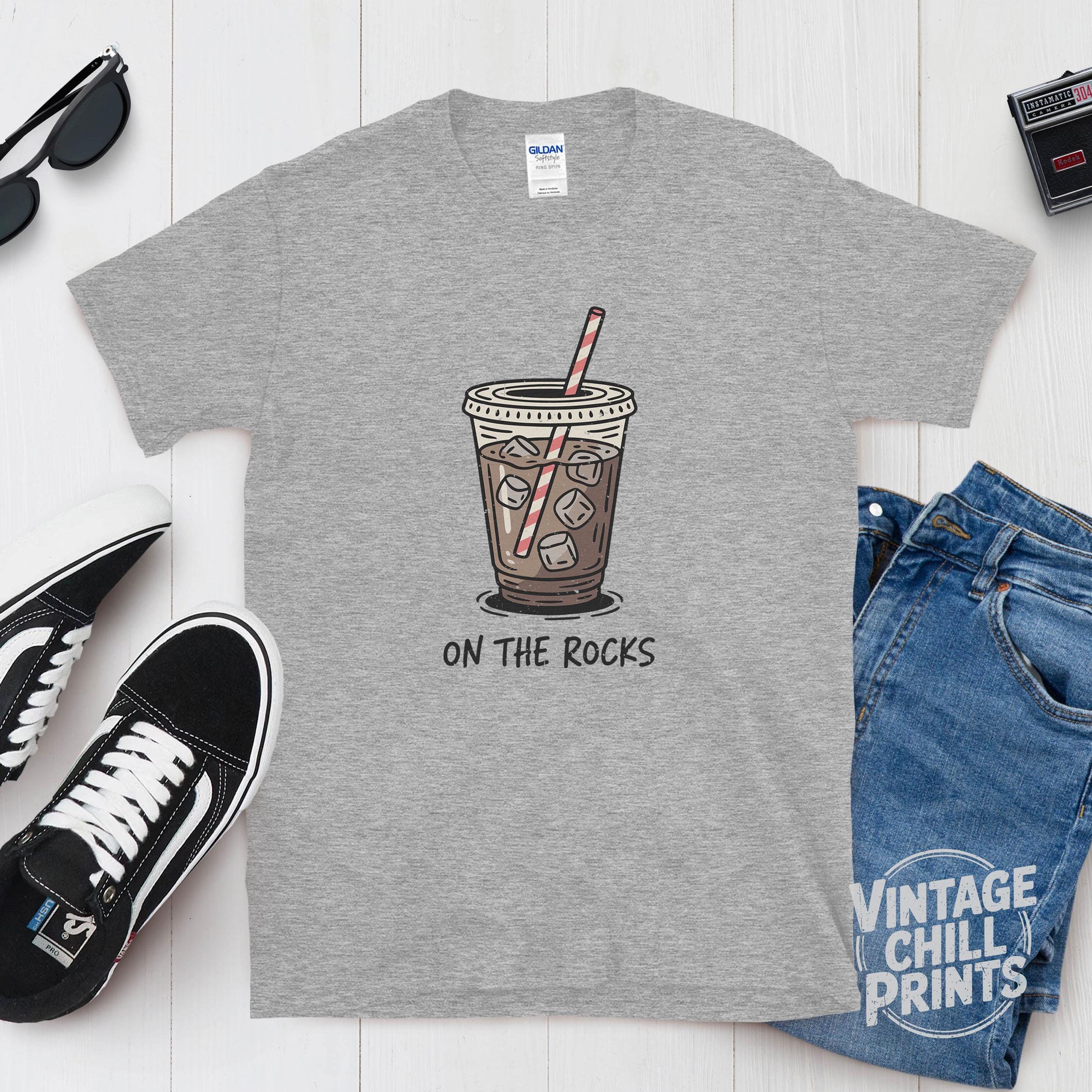 On the Rocks T-shirt | Vintage Iced Coffee Lover Tee XS-5X - Etsy