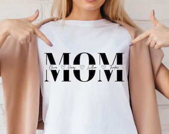 Nombre personalizado para mamá en formato PNG, diseño personalizado para camiseta de mamá, añade nombres de niños, archivo de sublimación para el Día de la Madre, descarga digital.