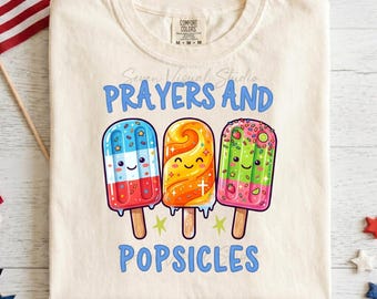 Oraciones y paletas heladas PNG / Diseño de camiseta cristiana para niños / Gráfico para camiseta de verano de VBS / Sublimación para niños con temática religiosa / Camiseta PNG para campamento de iglesia