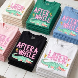 Make your clothing boutique stand out with this gorgeous Later Gator svg alternative digital download. This charming and trendy cute alligator concept is an absolute must have for creating eye catching t-shirts, cozy lounge sweaters, and customized boutique merchandise. Boasting high definition 300 DPI resolution and a fully transparent background, this preppy catch phrase design delivers spectacular results for sublimation printing. Elevate your small business offerings.