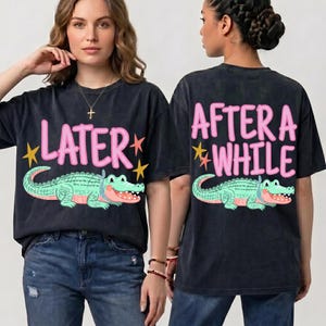 Add a touch of whimsy to your product line using this cute Later Gator shirt digital graphic. Ideal for boutique owners wanting to offer unique preppy alligator fashion, this versatile design looks absolutely amazing on trendy tees, trendy sweaters, and custom accessories. Delivering incredible 300 DPI resolution alongside a seamless transparent background, this stylish catch phrase artwork makes DTF printing an absolute breeze. Boost your shop's modern aesthetic today.