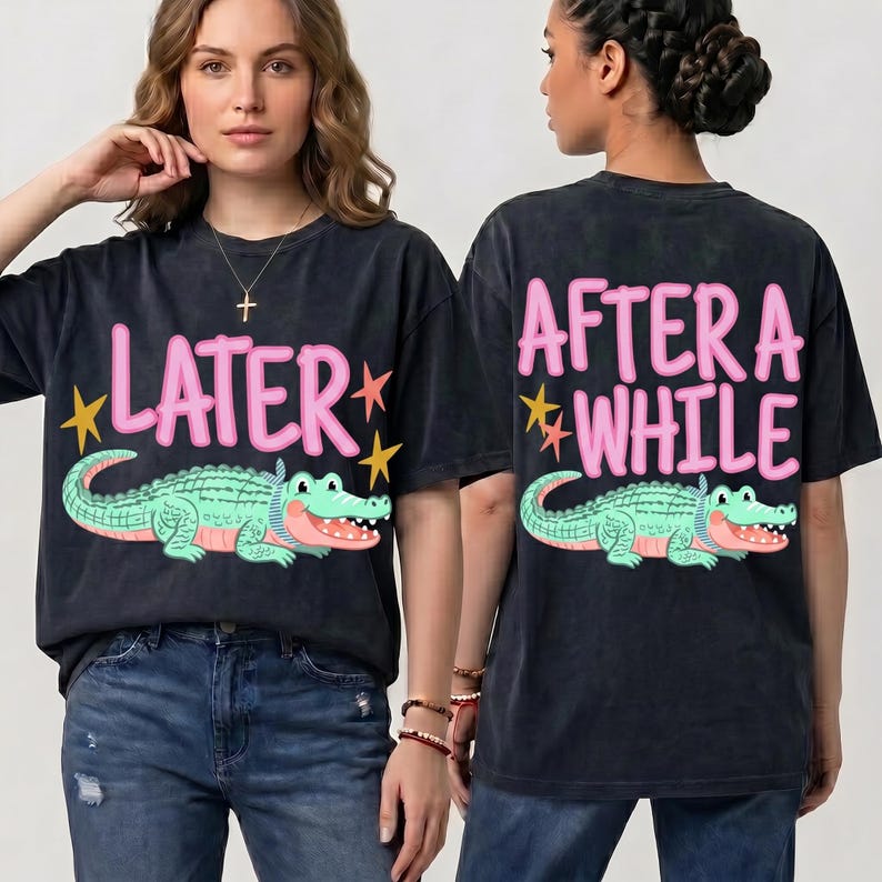 Add a touch of whimsy to your product line using this cute Later Gator shirt digital graphic. Ideal for boutique owners wanting to offer unique preppy alligator fashion, this versatile design looks absolutely amazing on trendy tees, trendy sweaters, and custom accessories. Delivering incredible 300 DPI resolution alongside a seamless transparent background, this stylish catch phrase artwork makes DTF printing an absolute breeze. Boost your shop's modern aesthetic today.