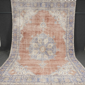 7&#39; 8&quot; x 12&#39; 3&quot; Large Vintage Turkish Rug - Handwoven Wool Area Carpet - Oversized Anatolian Handmade Rug for Living Room, Dining Room