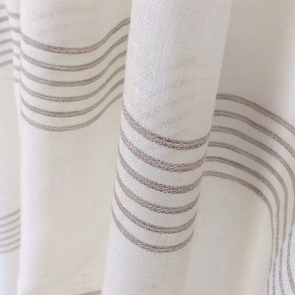 Drapery Sheers 118" W. x 55" L. Linen Semi Sheer Ivory Ecru Mini Stripe JF Fabrics Remnant