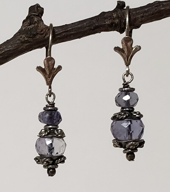 Vintage Leverback Pierced Earrings with Smoky Purp