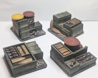 3D Printed Ammo Crates: Wargaming Terrain, 28-32mm Scale - Set of 4
