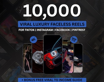 May include: An advertisement graphic with the text "10,000" in white. Below, the text reads "VIRAL LUXURY FACELESS REELS" and "FOR TIKTOK | INSTAGRAM | FACEBOOK | PINTREST". The image includes mockups of smartphones displaying luxury content.