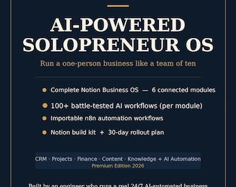 AI Solopreneur OS - Notion Business System | CRM, Finance, Content