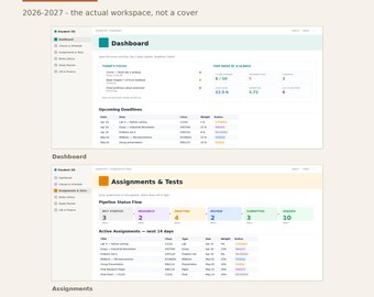 Student Notion Planner 2026-2027 | Classes, Assignments & GPA Tracker