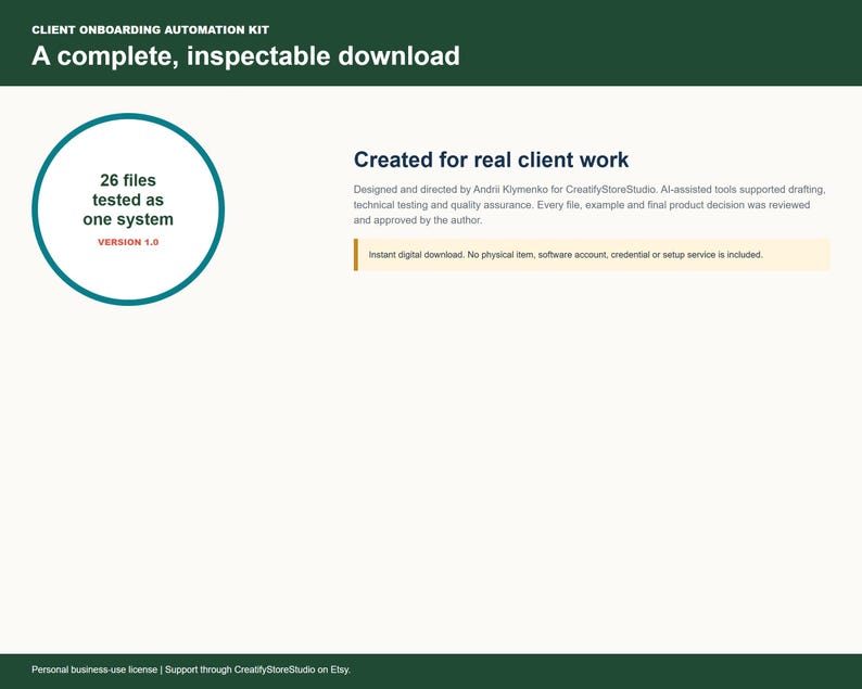 Client Onboarding Kit complete download package with 26 files created for real client work