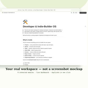 インディービルダー向けOS Notionテンプレート | 開発者向けプロジェクト、スプリント、クライアントCRMトラッカー