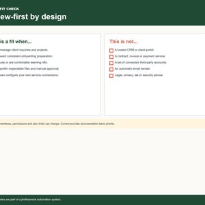 Client Onboarding Kit fit checklist showing what this system is and is not designed for