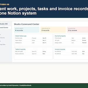 Dev Studio OS command center dashboard with client, project, invoice and task overview