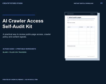 AI Crawler Access Self-Audit Kit | Website Review Workbook, Robots.txt Guide & CSV Tracker