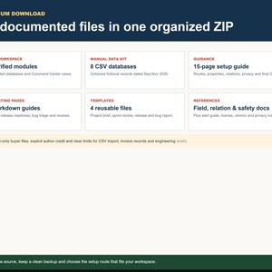 Indie Builder OS package contents showing 29 files including workspace, templates and guides