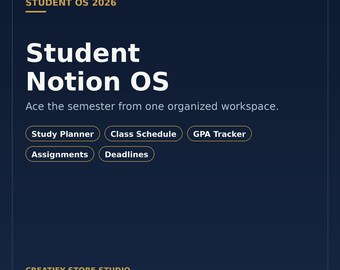 Student Notion Template 2026 - Study Planner & Class Schedule