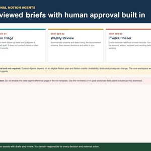 Dev Studio OS three optional Notion agent sets for triage, review and invoice follow-up