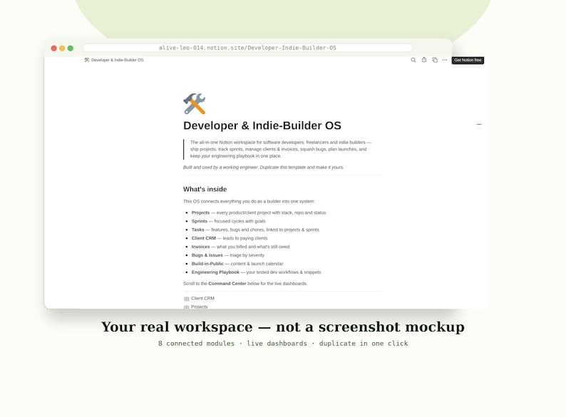 Plantilla de Notion para desarrolladores independientes / CRM para clientes de proyectos de desarrolladores imagen 6